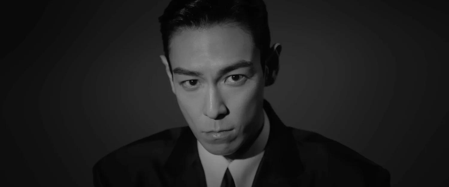 T.O.P in black-and-white promotional photo for ANOTHER DIMENSION, his first solo album after 18 years