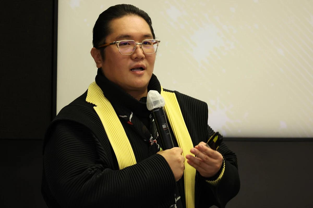 Galaxy Corp chairman Choi Yong-ho speaks during the White Whole AI glasses launch event in Seoul