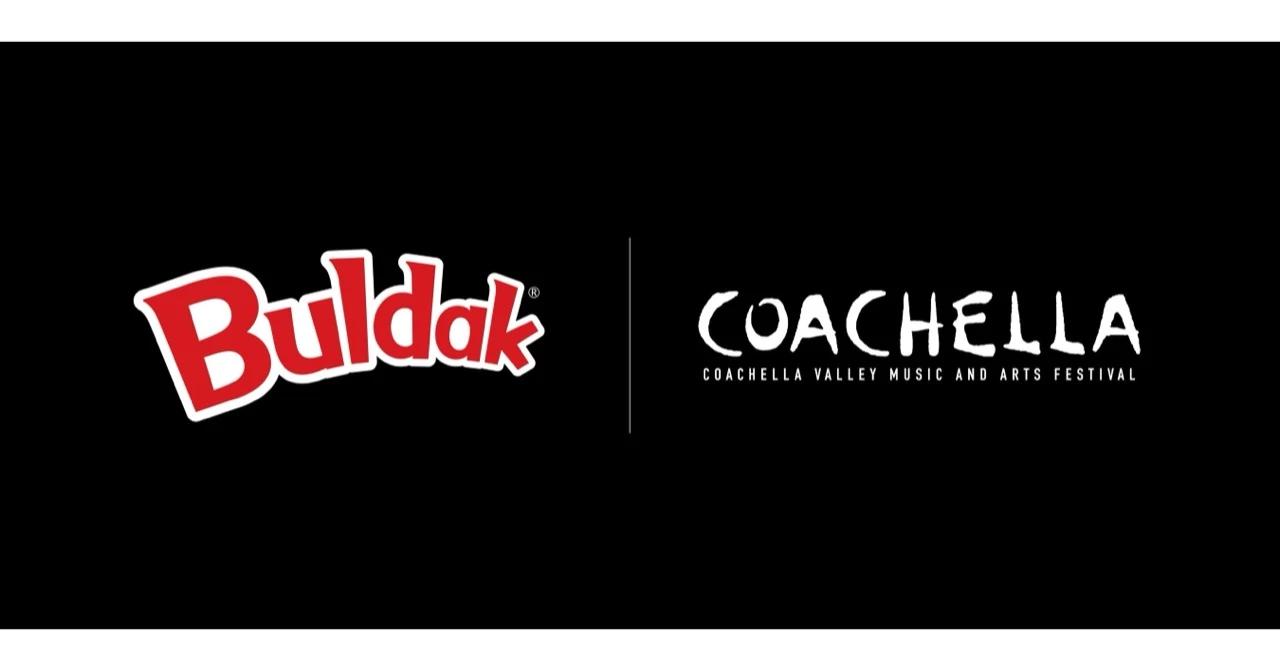 Buldak and Coachella partnership logos on a black background