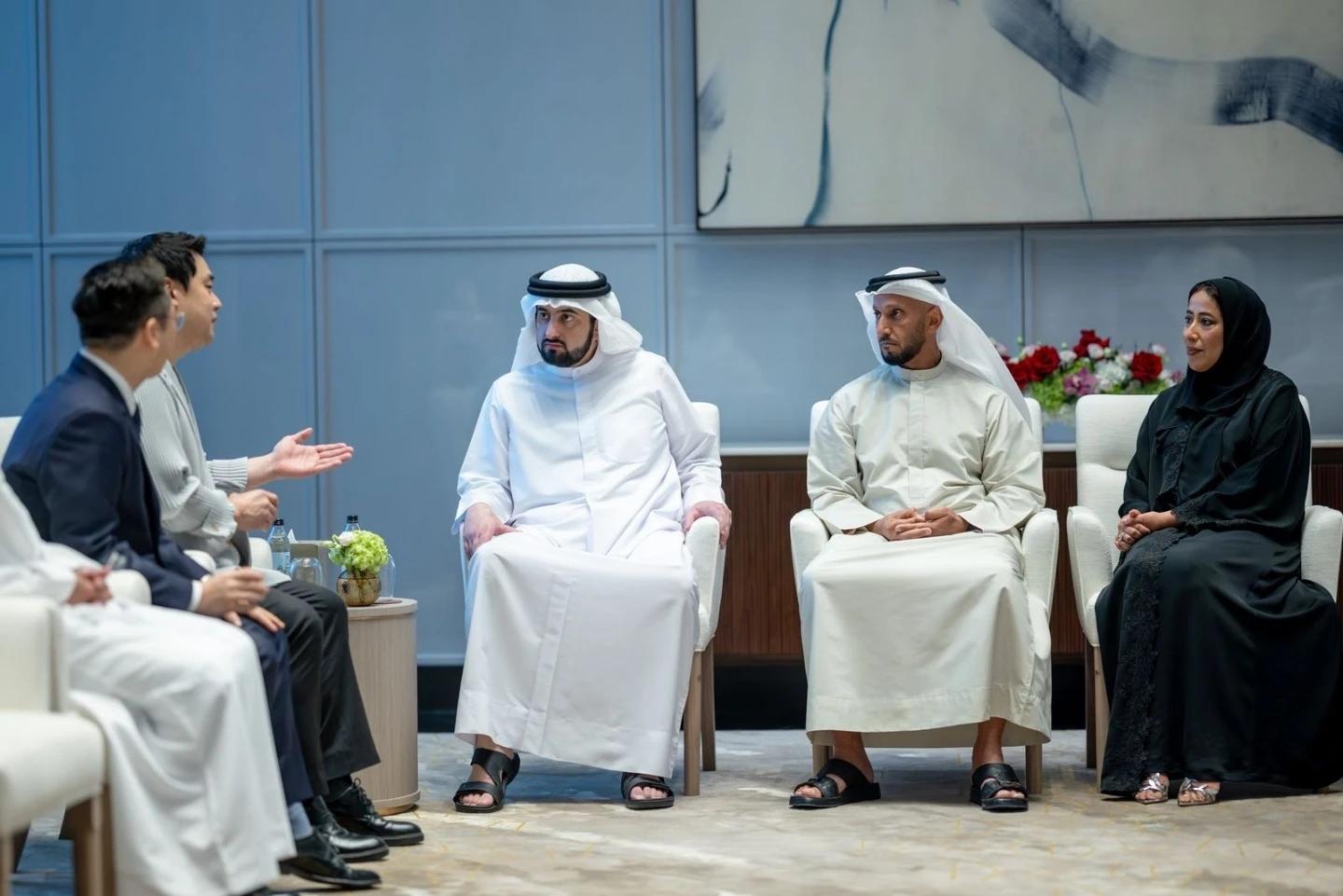 Galaxy Corporation executives meet UAE officials in Dubai during discussions on media and advanced technology cooperation.