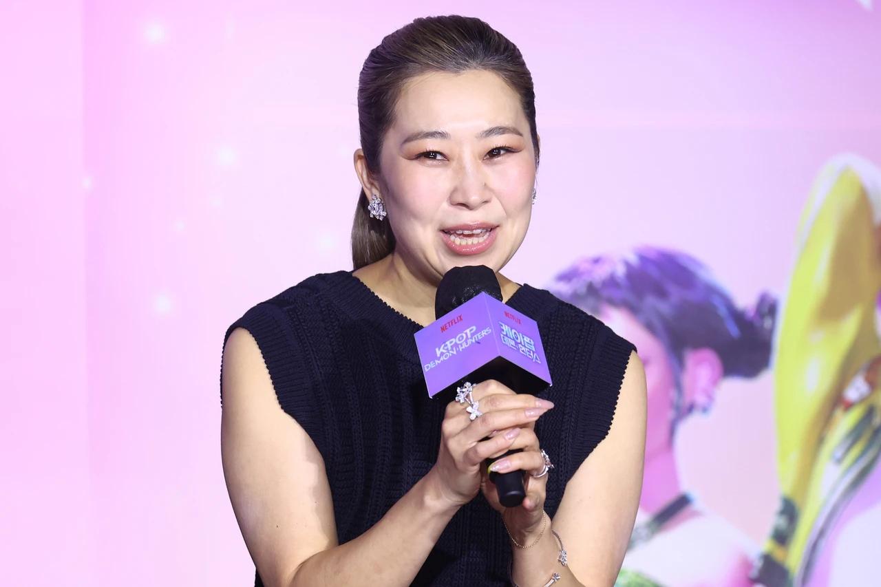 Maggie Kang speaks at a KPop Demon Hunters press event ahead of her Korea projects push with The Present Company