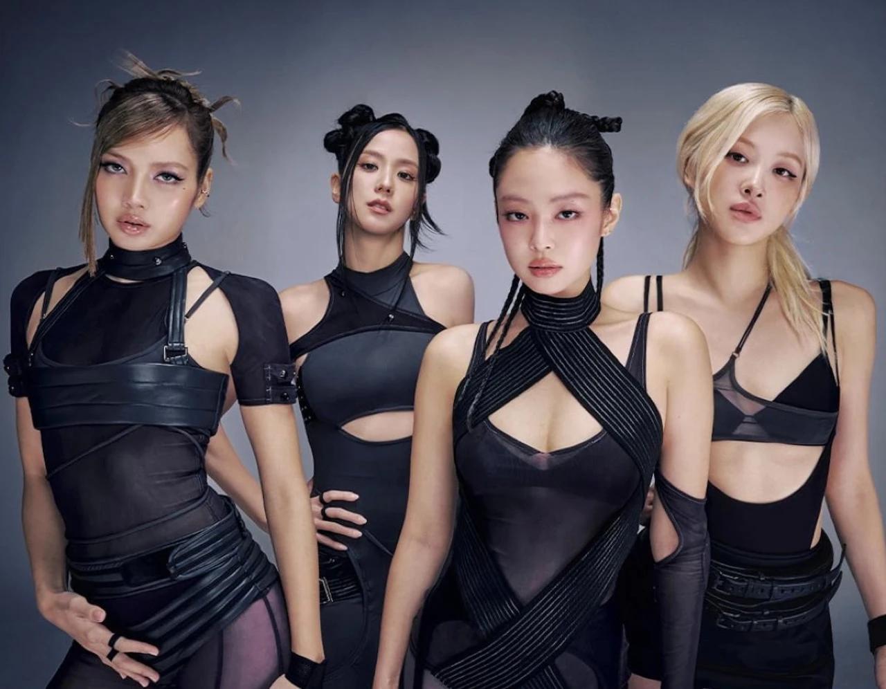 BLACKPINK members in coordinated black outfits for DEADLINE era promotional shoot