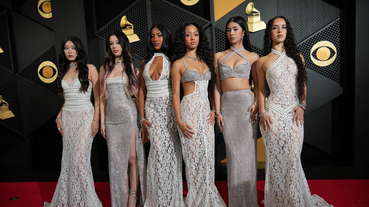 KATSEYE members attend the 68th Grammy Awards. Photo: Amy Sussman/Getty Images